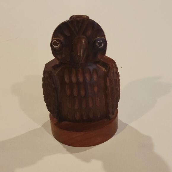 Vintage Hand Carved Wooden Eyeglasses Holder Owl Figurine - Picture 12 of 13